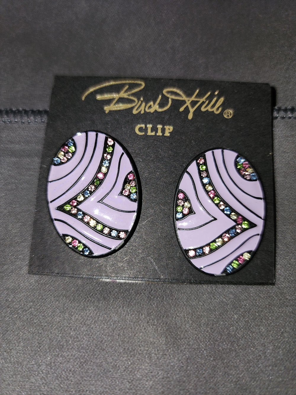 Birch Hill Vintage Lavender Enamel Clip-On Earrings with Multicolor Crystals